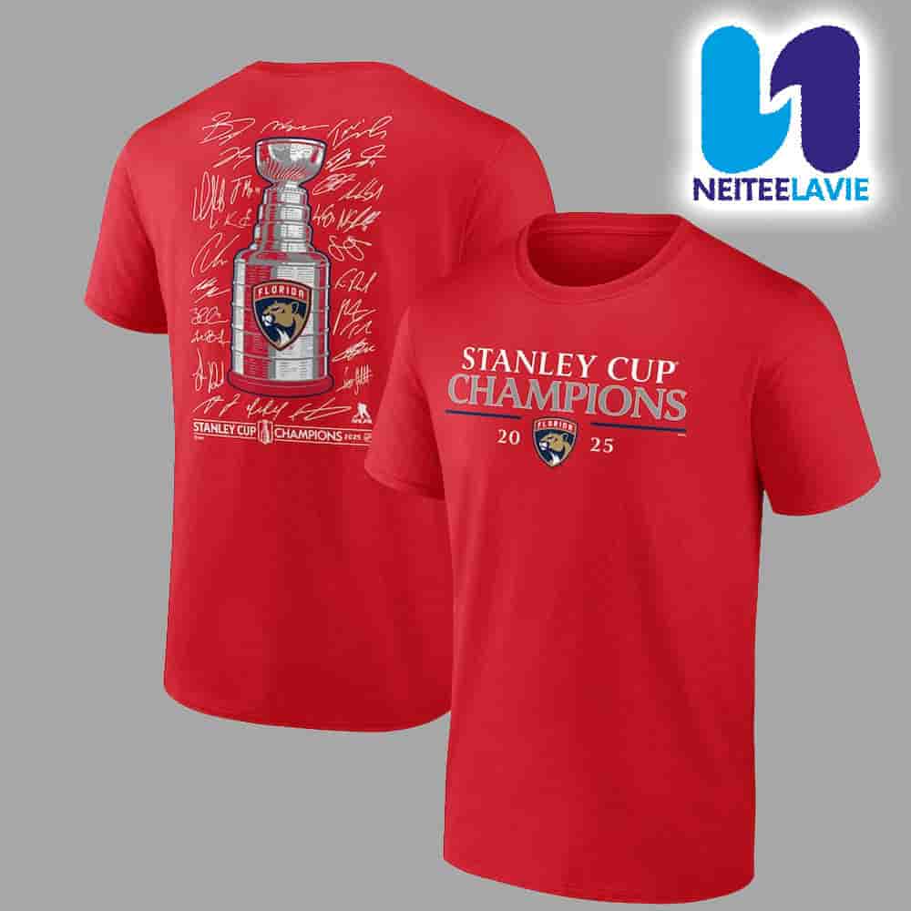 Florida Panthers 2025 Stanley Cup Champions Signature Roster Merch Two Sided Unisex T-Shirt Florida Panthers 2025 Stanley Cup Champions Signature Roster Merch Two Sided Unisex T-Shirt