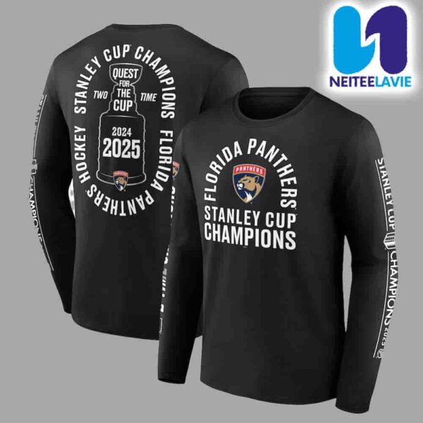 Florida Panthers Fanatics Black Two-Time Stanley Cup Champions Conquest Long Sleeve Merchandise Unisex Shirt