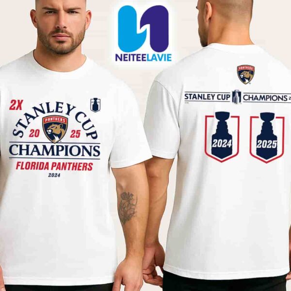 Florida Panthers Fanatics White Two-Time Stanley Cup Champions Top Line Merchandise Unisex T-Shirt