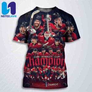 Florida Panthers Winners 2025 Stanley Cup NHL Champions Celebration All Over Print T-Shirt