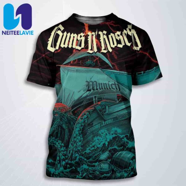 Guns N Roses Concert Poster In Munich Germany On June 20 2025 At Allianz Arena All Over Print T-Shirt