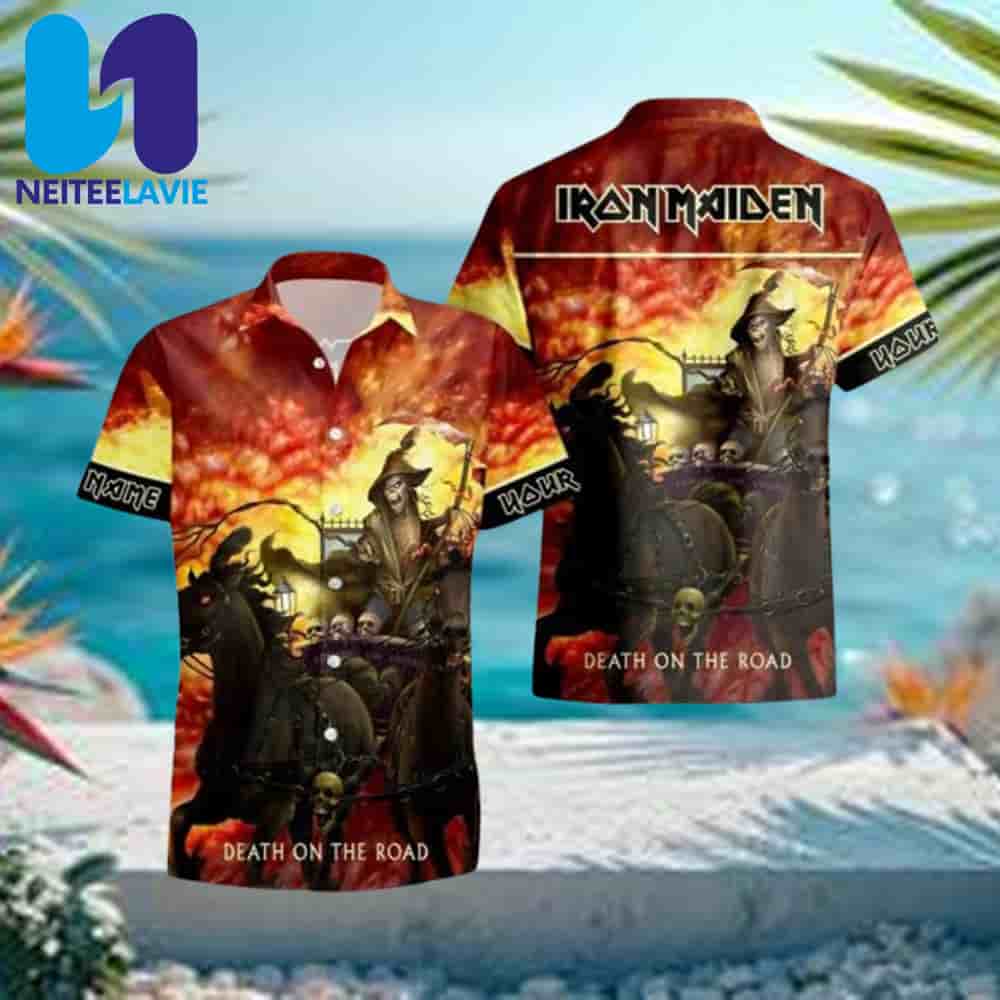 Iron Maiden Death on the Road Inferno Summer Hawaiian Shirt And Beach Short Iron Maiden Death on the Road Inferno Summer Hawaiian Shirt And Beach Short