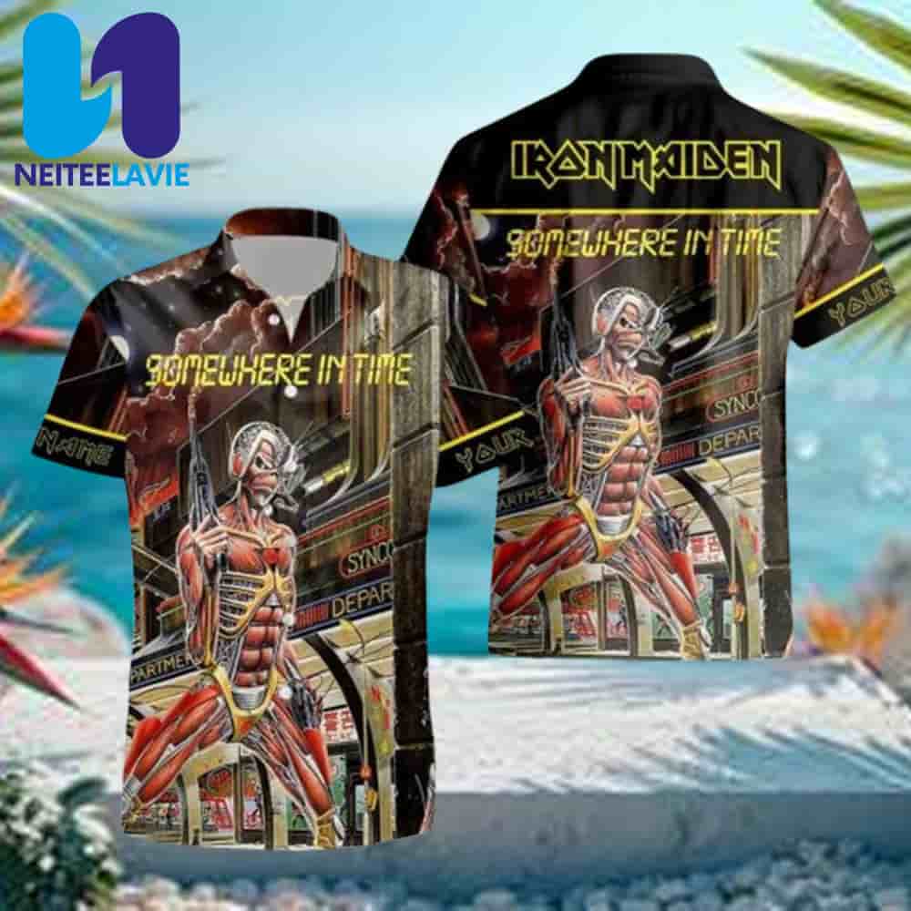 Iron Maiden Somewhere in Time Neon Cyber Hawaiian Shirt And Beach Short Iron Maiden Somewhere in Time Neon Cyber Hawaiian Shirt And Beach Short