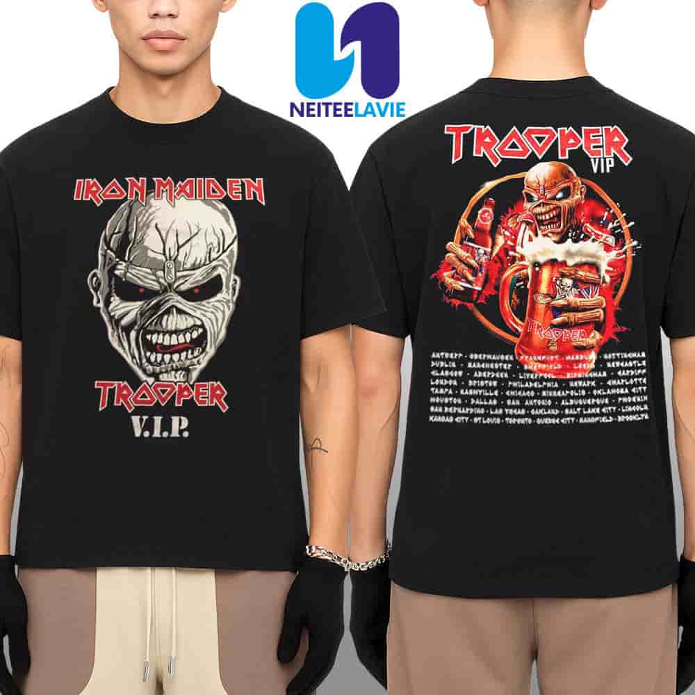 Iron Maiden Trooper VIP Tour Heavy Metal Tee Concert Graphic Merchandise Two Sided Unisex T-Shirt Iron Maiden Trooper VIP Tour Heavy Metal Tee Concert Graphic Merchandise Two Sided Unisex T-Shirt