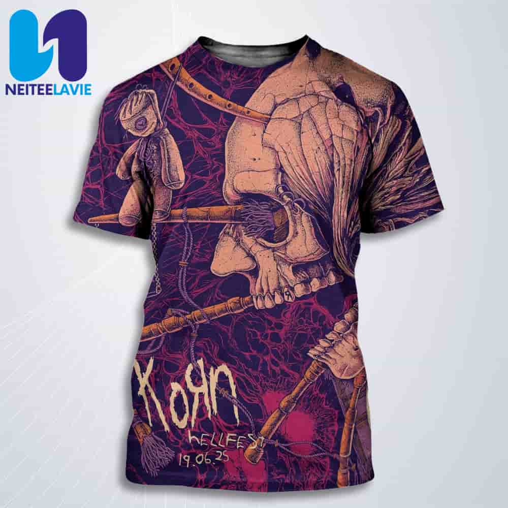 KoRn Concert Poster In Clisson France On Jun 19 2025 At Hellfest All Over Print T-Shirt KoRn Concert Poster In Clisson France On Jun 19 2025 At Hellfest All Over Print T-Shirt