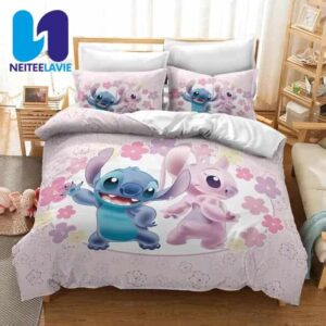 Lilo And Stitch Bedding Set Happy Together In Flower Garden