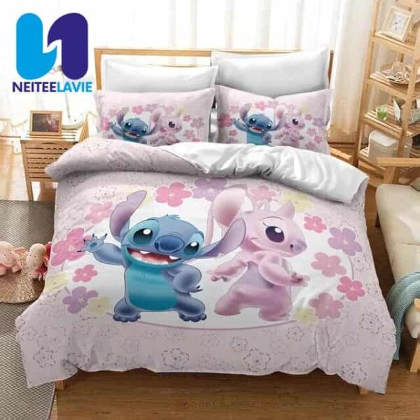 Lilo And Stitch Bedding Set Happy Together In Flower Garden