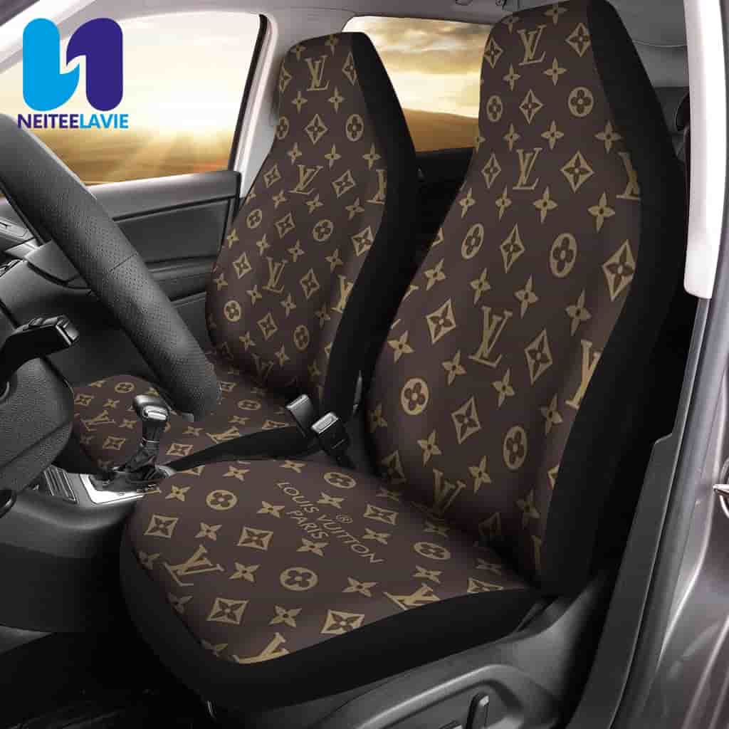 Louis Vuitton Brown Monogram Gold Icon Pattern Full Car Seat Cover Louis Vuitton Brown Monogram Gold Icon Pattern Full Car Seat Cover