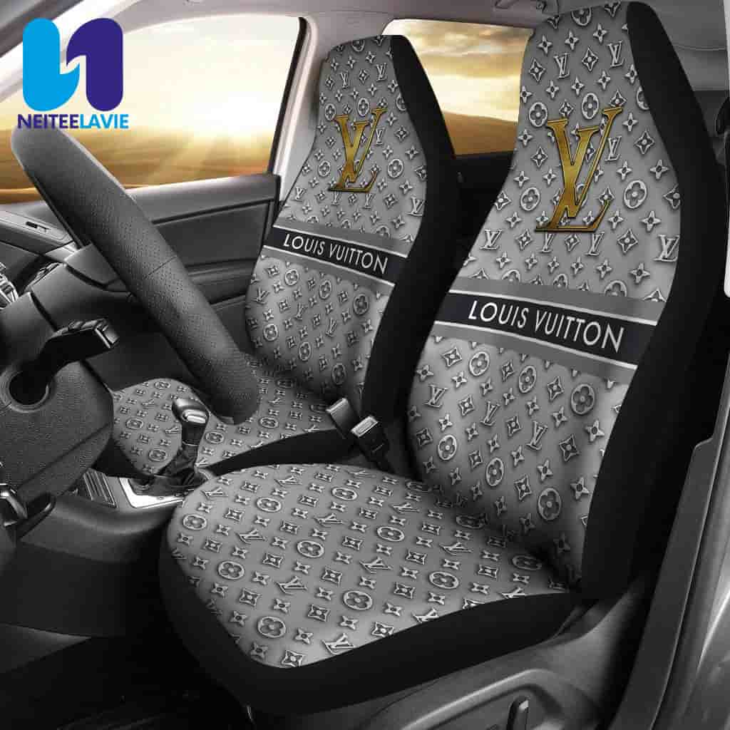 Louis Vuitton Gray Monogram Gold Logo Pattern Full Car Seat Cover Louis Vuitton Gray Monogram Gold Logo Pattern Full Car Seat Cover