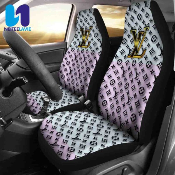 Louis Vuitton Gray Pink Logo Gold Pattern Full Car Seat Cover
