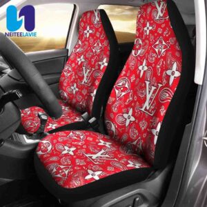 Louis Vuitton Red Monogram White Big Logo Pattern Full Car Seat Cover