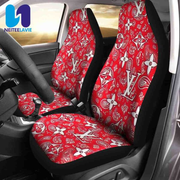 Louis Vuitton Red Monogram White Big Logo Pattern Full Car Seat Cover
