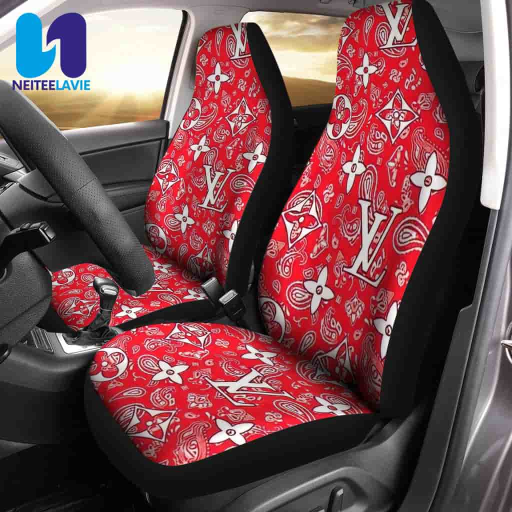 Louis Vuitton Red Monogram White Big Logo Pattern Full Car Seat Cover Louis Vuitton Red Monogram White Big Logo Pattern Full Car Seat Cover