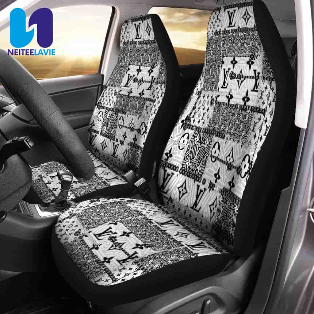 Louis Vuitton White Gray Monogram Graphic Pattern Full Car Seat Cover Louis Vuitton White Gray Monogram Graphic Pattern Full Car Seat Cover