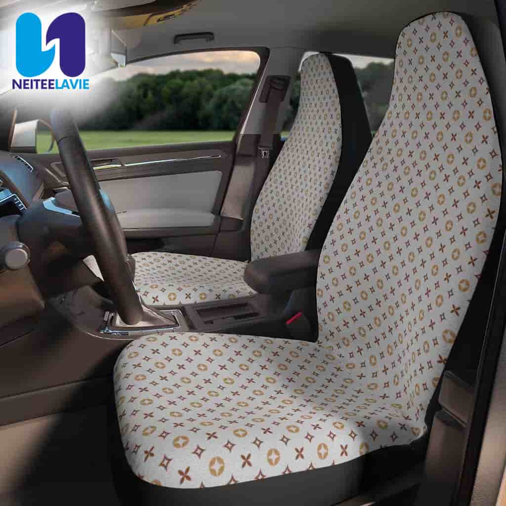 Louis Vuitton White Monogram Gold Pattern Full Car Seat Cover Louis Vuitton White Monogram Gold Pattern Full Car Seat Cover