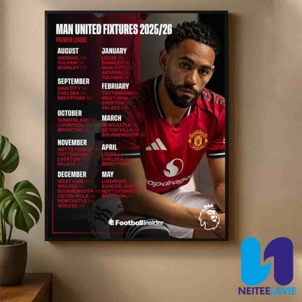 Man United Fixtures For The 2025-26 Premier League Season Home Decor Poster Canvas