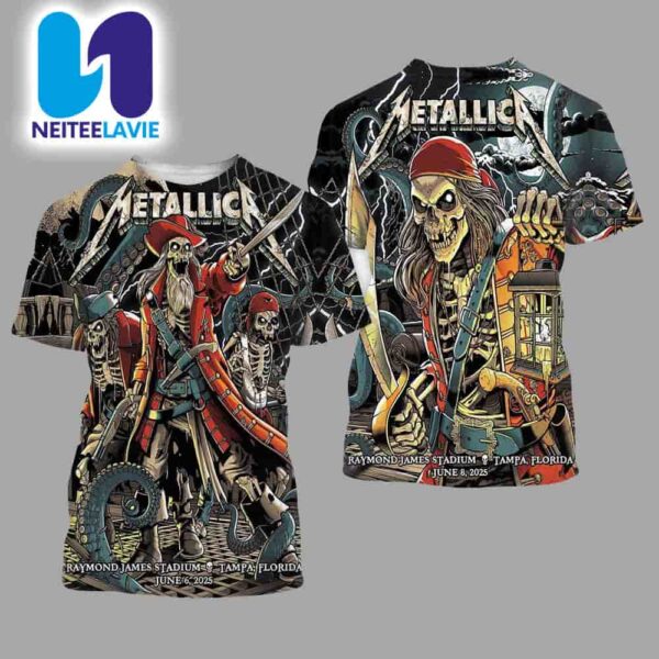 Metallica Exclusive Poster Night 1 And Night 2 M72 Tampa In Tampa FL On June 6-8 2025 At Raymond James Stadium All Over Print Two Sided T-Shirt