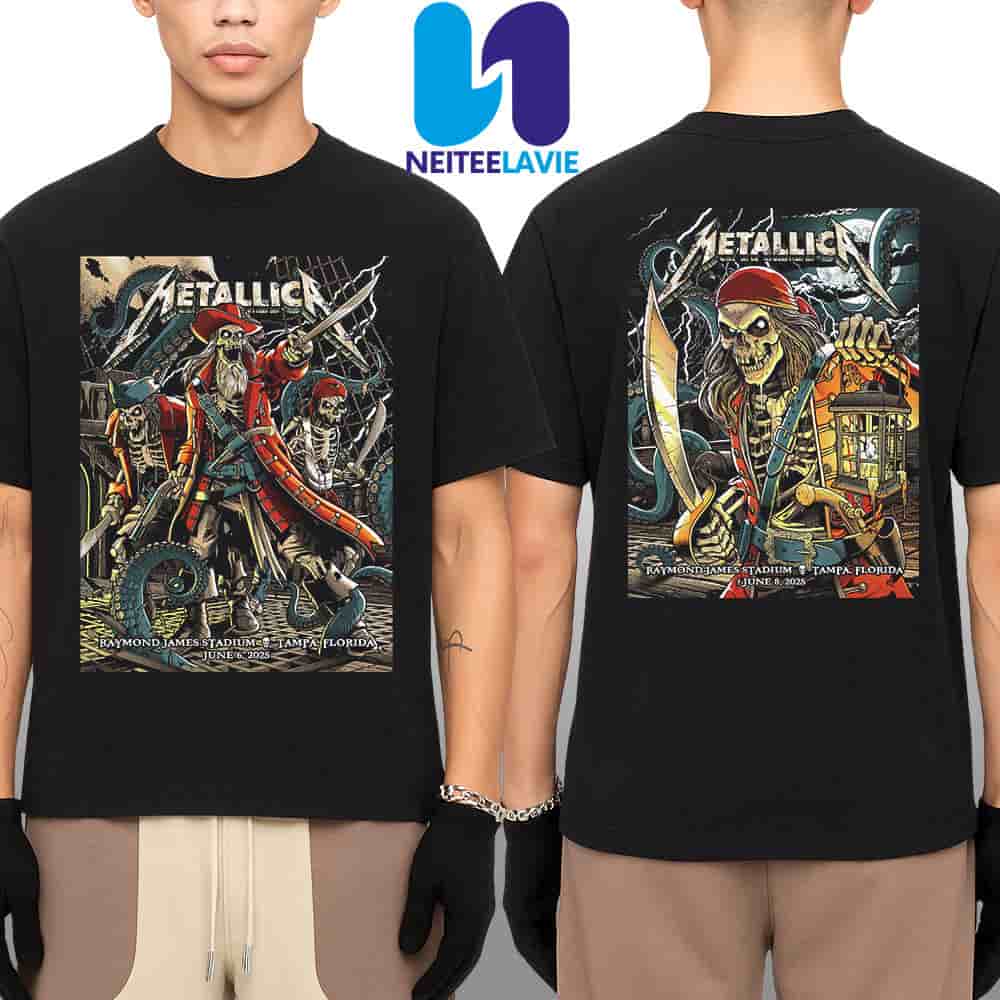 Metallica Exclusive Poster Night 1 And Night 2 M72 Tampa In Tampa FL On June 6-8 2025 At Raymond James Stadium Merch Two Side Unisex T-Shirt Metallica Exclusive Poster Night 1 And Night 2 M72 Tampa In Tampa FL On June 6-8 2025 At Raymond James Stadium Merch Two Side Unisex T-Shirt