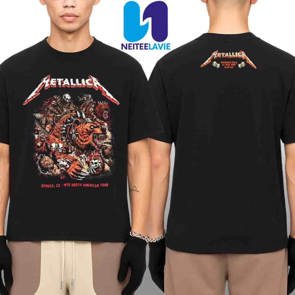 Metallica M72 Denver Concert Night 1 Exclusive Tee Hordes Of The Mountain In Denver CO On June 27 2025 At Empower Field at Mile High Merchandise Two Sided Unisex Shirt Metallica M72 Denver Concert Night 1 Exclusive Tee Hordes Of The Mountain In Denver CO On June 27 2025 At Empower Field at Mile High Merchandise Two Sided Unisex Shirt