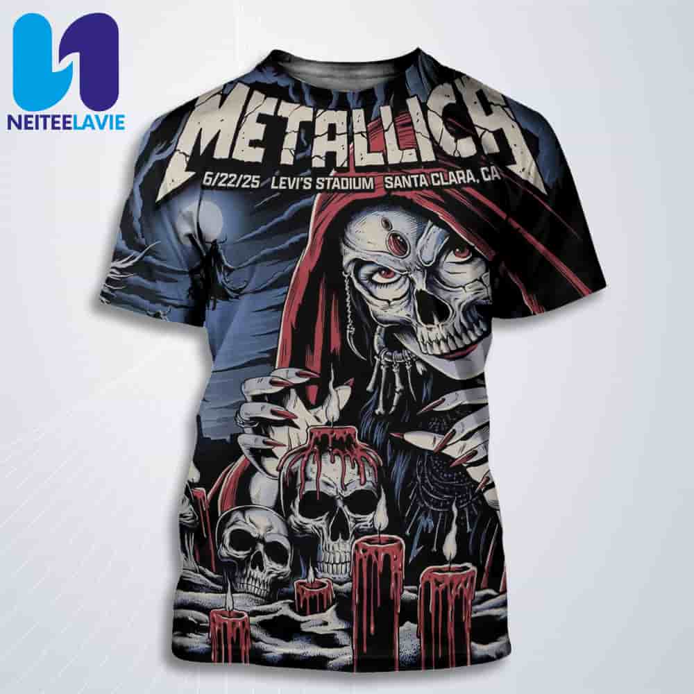 Metallica M72 Santa Clara Night 2 Venue Poster In Santa Clara CA On June 22 2025 At Levis Stadium All Over Print T-Shirt Metallica M72 Santa Clara Night 2 Venue Poster In Santa Clara CA On June 22 2025 At Levis Stadium All Over Print T-Shirt