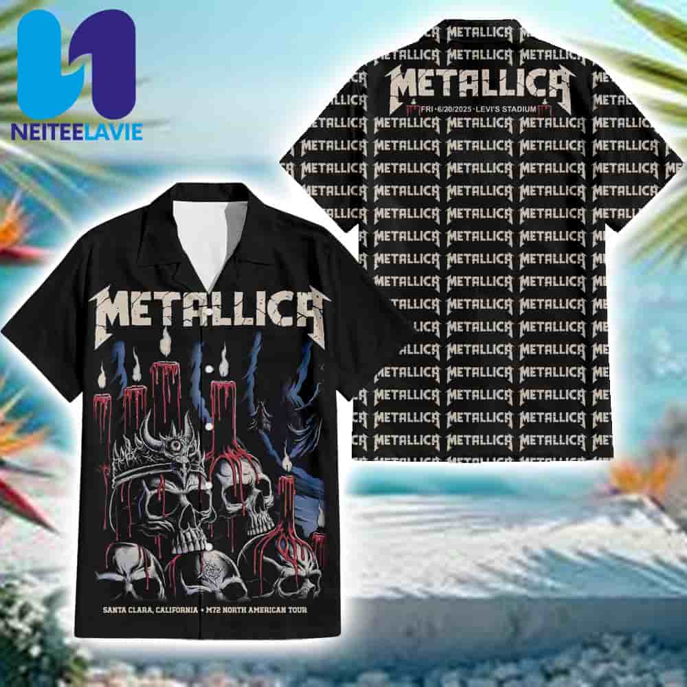 Metallica M72 Santa Clara Poster Night 1 In Santa Clara CA On June 20 2025 At Levis Stadium Summer Hawaiian Shirt Metallica M72 Santa Clara Poster Night 1 In Santa Clara CA On June 20 2025 At Levis Stadium Summer Hawaiian Shirt