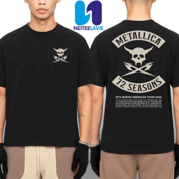 Metallica M72 Seasons North American Tour Dates List 2025 Crossed Skull Logo Merchandise Two Sided Unisex T-Shirt