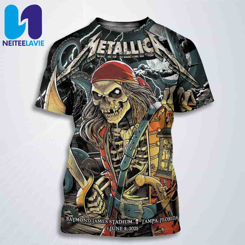 Metallica M72 Tampa Exclusive Poster Night 2 In Tampa FL On June 8 2025 At Raymond James Stadium All Over Print T-Shirt Metallica M72 Tampa Exclusive Poster Night 2 In Tampa FL On June 8 2025 At Raymond James Stadium All Over Print T-Shirt