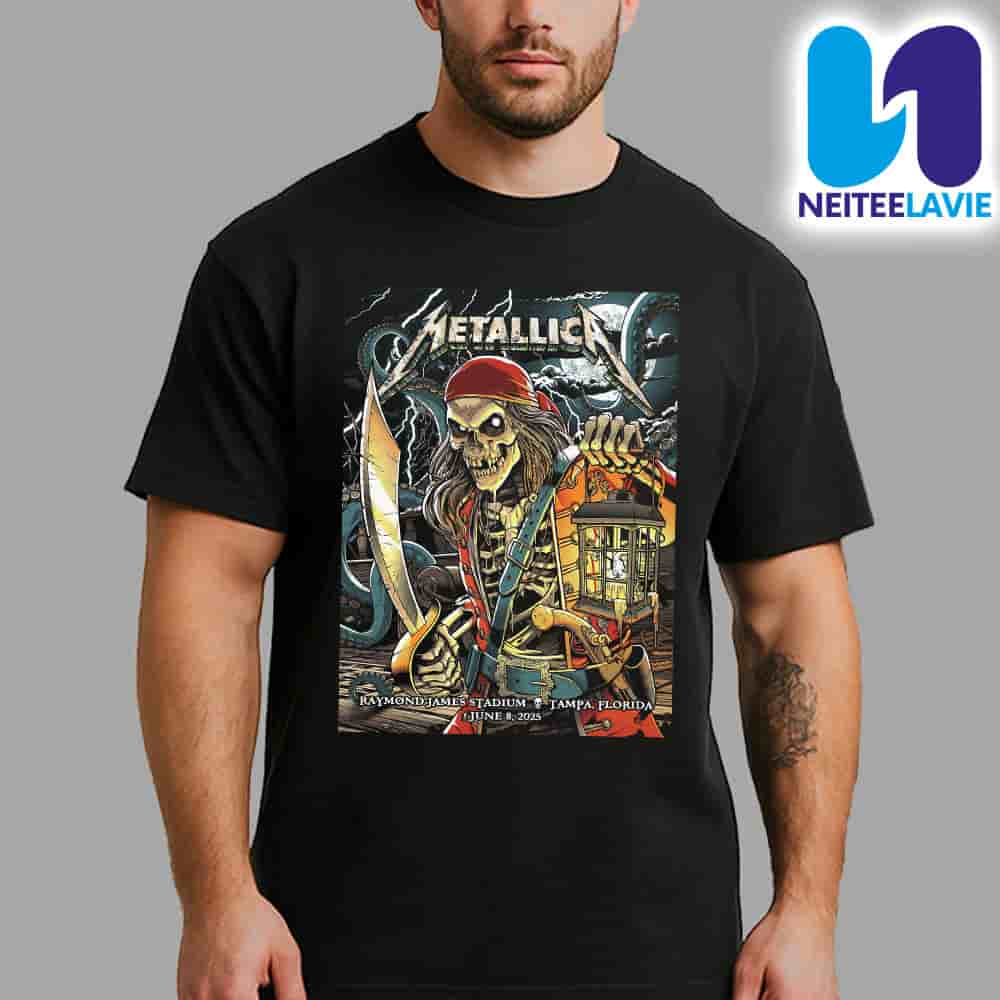 Metallica M72 Tampa Exclusive Poster Night 2 In Tampa FL On June 8 2025 At Raymond James Stadium Merchandise Unisex T-Shirt Metallica M72 Tampa Exclusive Poster Night 2 In Tampa FL On June 8 2025 At Raymond James Stadium Merchandise Unisex T-Shirt