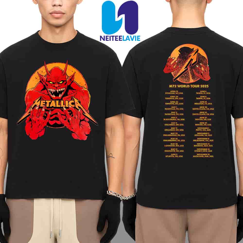 Metallica M72 World Tour Dates List 2025 Devil Graphic Design Merchandise Two Sided Unisex T-Shirt Metallica M72 World Tour Dates List 2025 Devil Graphic Design Merchandise Two Sided Unisex T-Shirt