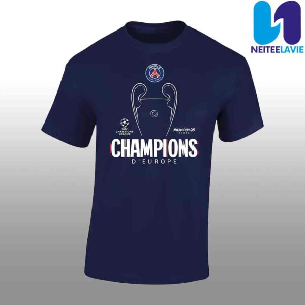 Munich 25 Final PSG UCL Champions 2025 Trophy Outline Graphic T-Shirt