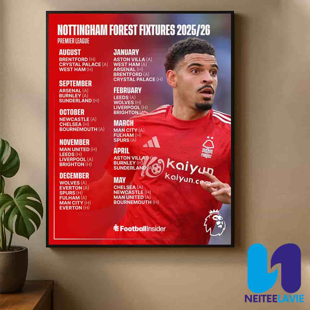 Nottingham Forest fixtures For The 2025-26 Premier League Season Home Decor Poster Canvas Nottingham Forest fixtures For The 2025-26 Premier League Season Home Decor Poster Canvas