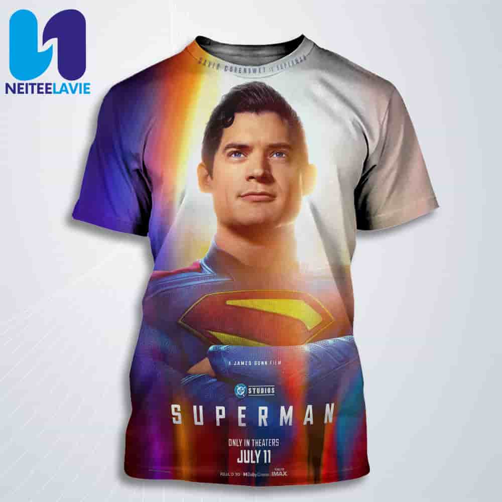 Official Poster David Corenswet Is Superman For Superman Only In Theaters July 11 2025 All Over Print T-Shirt Official Poster David Corenswet Is Superman For Superman Only In Theaters July 11 2025 All Over Print T-Shirt
