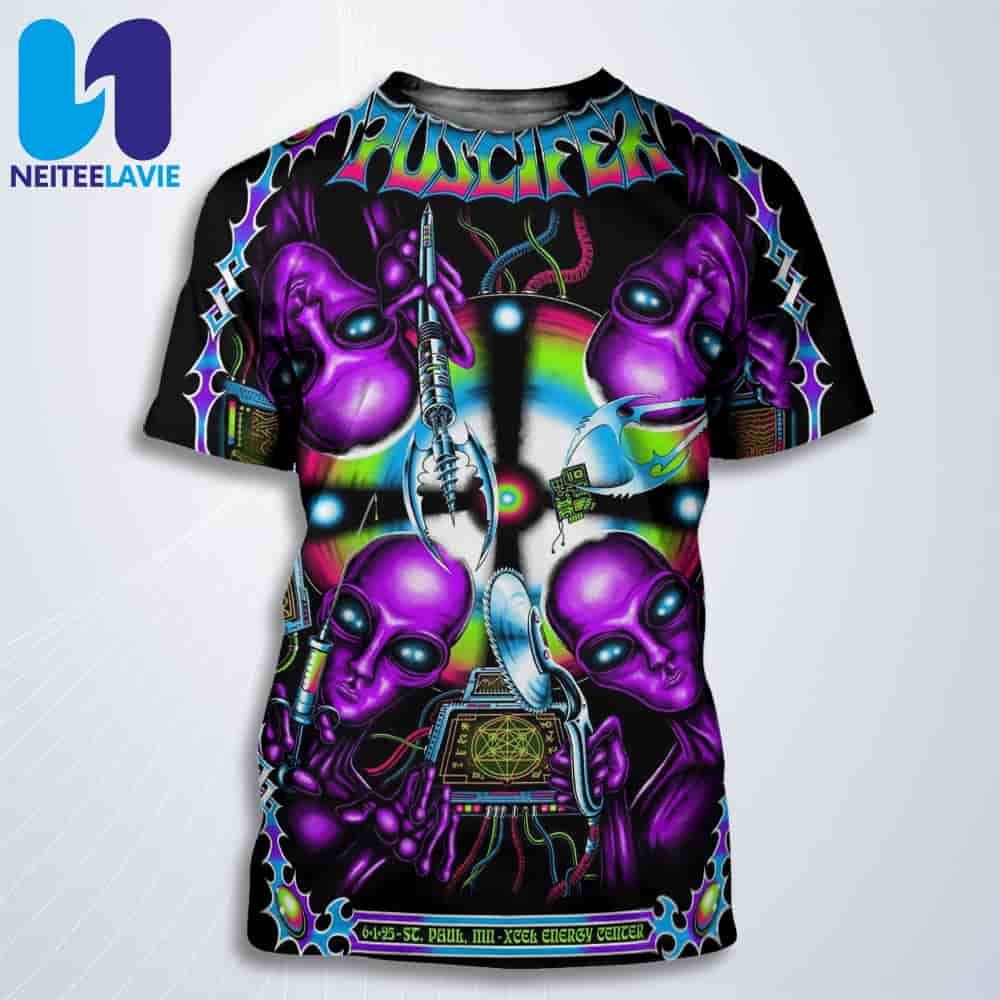 Puscifer Concert Poster In Saint Paul MN On June 1st 2025 At Xcel Energy Center All Over Print T-Shirt Puscifer Concert Poster In Saint Paul MN On June 1st 2025 At Xcel Energy Center All Over Print T-Shirt