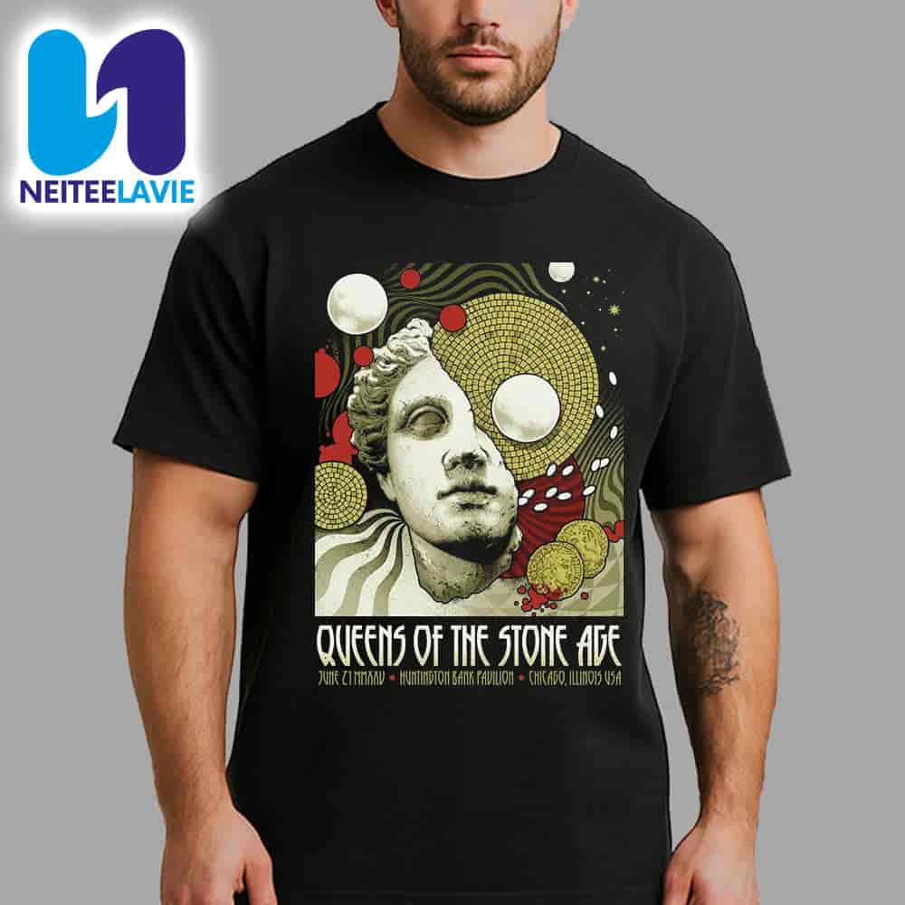 Queen Of The Stone Age Concert Poster In Chicago IL On June 21 2025 At Huntington Bank Pavilion Merchandise Unisex T-Shirt Queen Of The Stone Age Concert Poster In Chicago IL On June 21 2025 At Huntington Bank Pavilion Merchandise Unisex T-Shirt