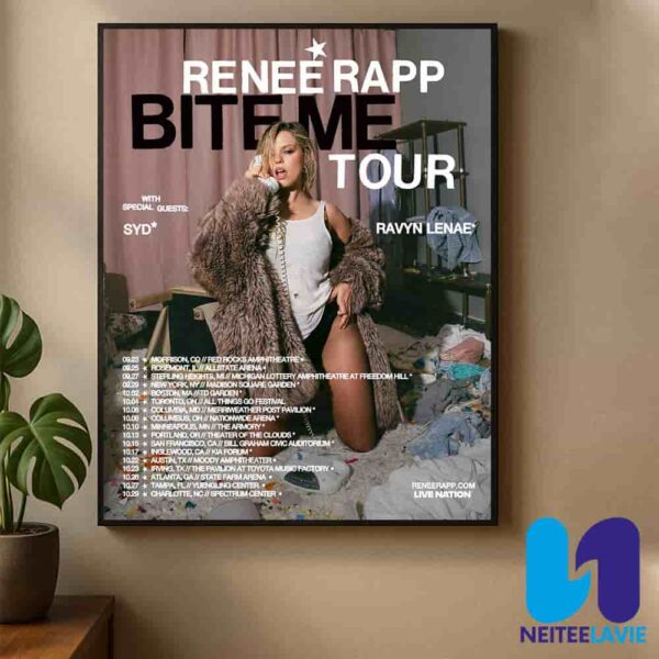 Renee Rapp Bite Me Tour Dates List 2025 Official Poster Special Guests Syd And Ravyn Lenae Home Decor Poster Canvas