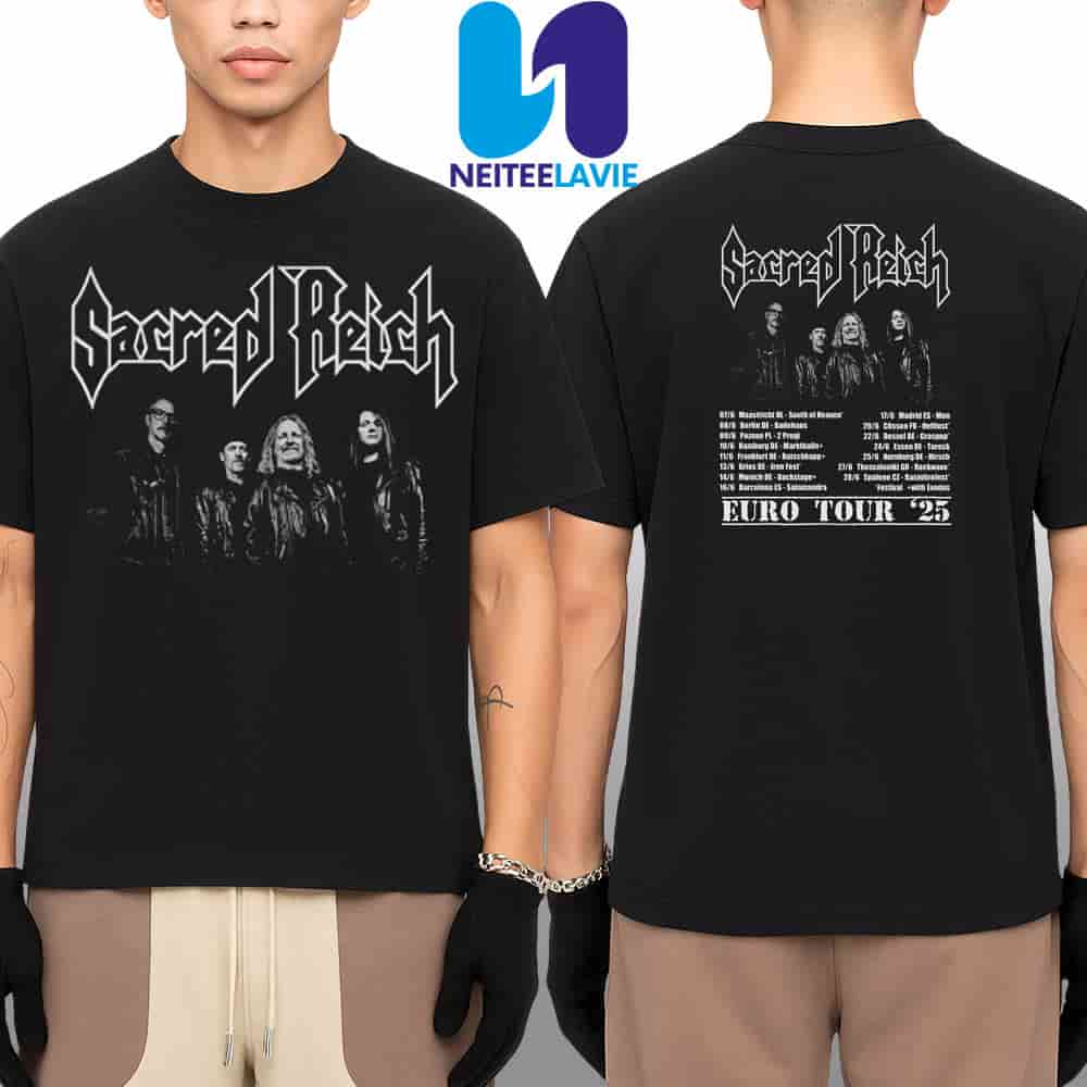 Sacred Reich Euro Summer Tour Date List 2025 Start In Maastricht NL On June 7 Merch Two Sided Unisex T-Shirt Sacred Reich Euro Summer Tour Date List 2025 Start In Maastricht NL On June 7 Merch Two Sided Unisex T-Shirt