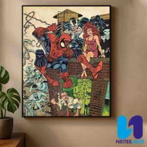 Spiderman Rooftop Showcase Iconic Marvel Rogues And Allies Collide In Vintage Style Home Decor Poster Canvas