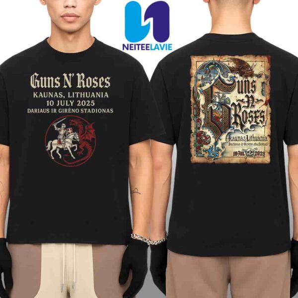 Guns N Roses Concert Poster Venue Tee In Kaunas Lithuania On July 10 At Dariaus And Gireno Stadium Merchandise Two Sided Unisex T-Shirt
