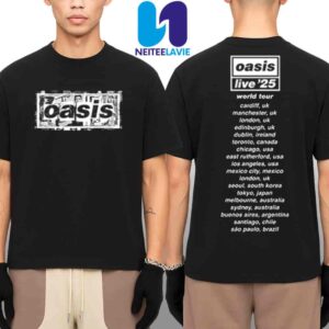 Oasis Live 25 World Tour 2025 Exclusive Photo Black White Dolar Tee In Cardiff At Principality Stadium On July 4 Merchandise Two Sided Unisex T-Shirt