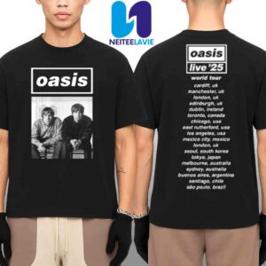 Oasis Live 25 World Tour 2025 Exclusive Photo Black White Tour Dated Tee In Cardiff At Principality Stadium On July 4 Merchandise Two Sided Unisex T-Shirt