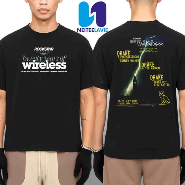 Rockstar Energy Drink Presents Twenty Years Of Wireless In London UK On July 11-13 At Finsbury Merchandise Two Sided Unisex T-Shirt